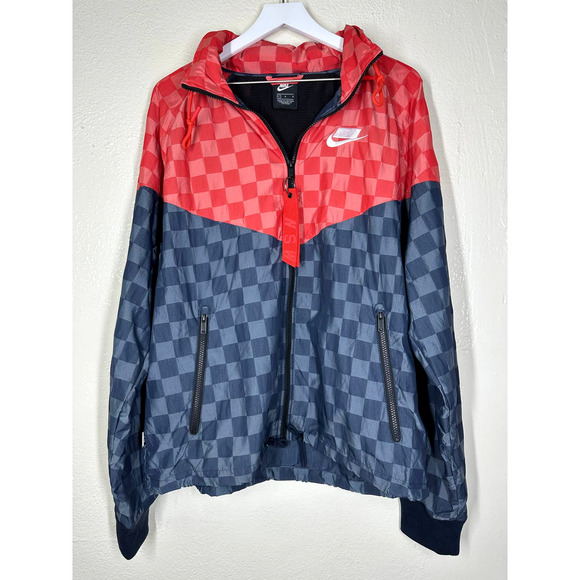 NIKE NSW Windrunner Checkered Black Red Jacket L - Picture 6 of 12